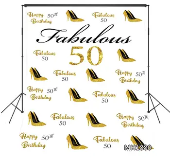 

Woman 40 50 60 Years Old Birthday Backdrop Custom Gold High Heels Polyester Vinyl Party Personalised Photography Background