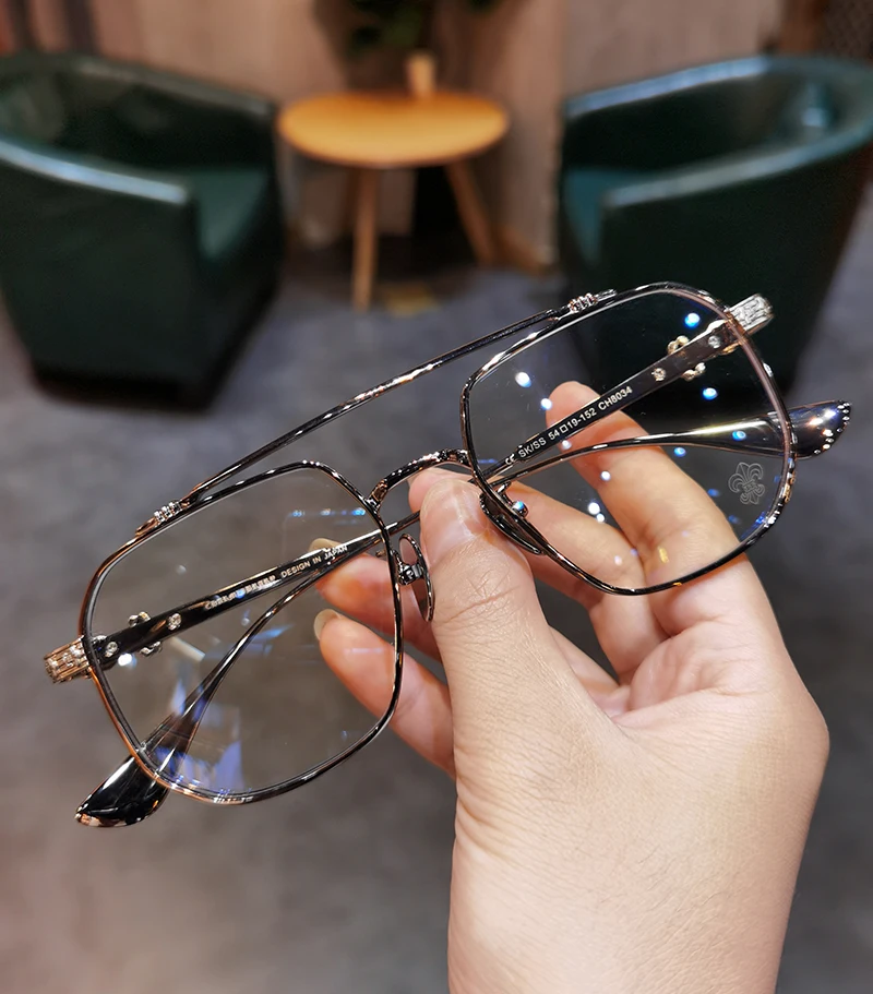 JIANDAN Men and Women Anti-Blue Light Wild Double Beam Irregular Large Frame Glasses Frame Equipped With Myopia Prescription