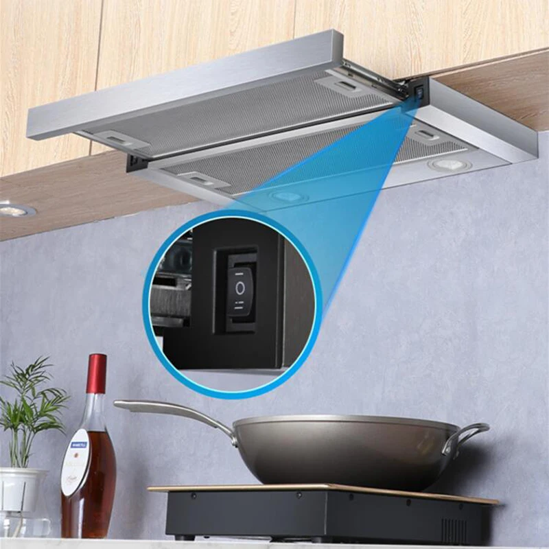 Pull-out Range Hood Exhaust Fan Kitchen Exhaust Hood Small Dual Motors Home Ultra-thin Stainless Steel European Style Range