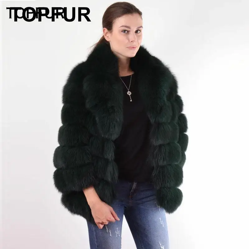 TOPFUR Новая натуральная Шуба из натурального Лисьего меха женская модная зимняя шуба из лисьего меха с отложным воротником Женская Роскошная куртка из лисьего меха