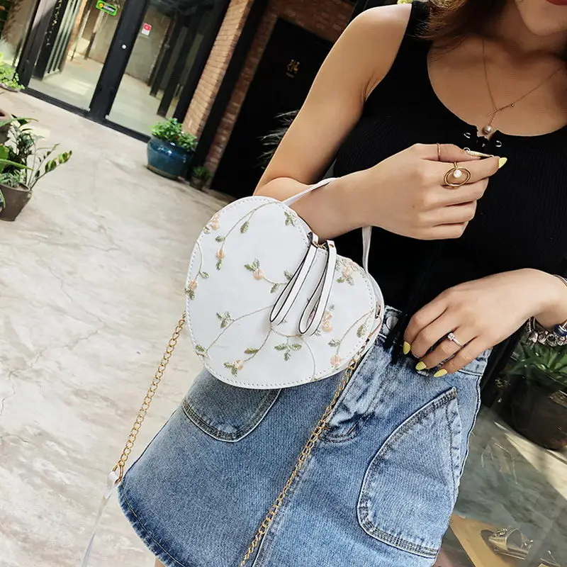 

Hot Selling Fashion Womens Heart Shape Floral Handbag PU Leather Crossbody Bag Over Shoulder -B5