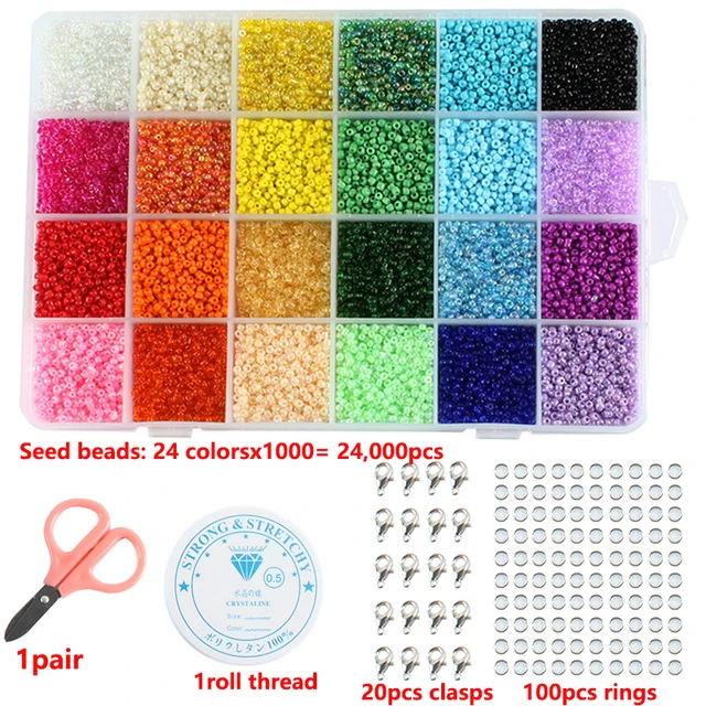 24000 Perles de Rocaille en Verre 2mm pour Bracelet, 100 Perles en Forme de  Lettre de L'alphabet avec Cordon Élastique et Ciseaux pour Fabriquer de  Bijoux Collier Artisanat, Couleur Inaltérable en destockage