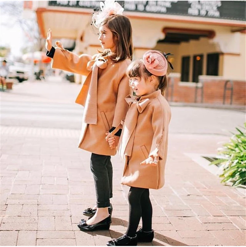 2-8T Toddler Kids Baby Girls Clothes Winter Warm Wool Bowknot Fashion Coat Overcoat Outwear Elegant Jacket Outfits Streetwear