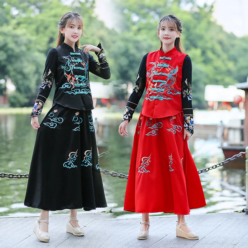 

2019 New Style Ethnic-Style Embroidered Waistcoat Skirt Two-Piece Set
