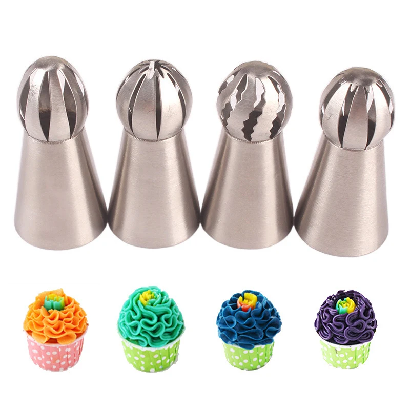 

4Pcs/Set Stainless Steel Russian Sphere Icing Piping Nozzles Cake Cream Piping Tips Baking Cake Decoration Tools