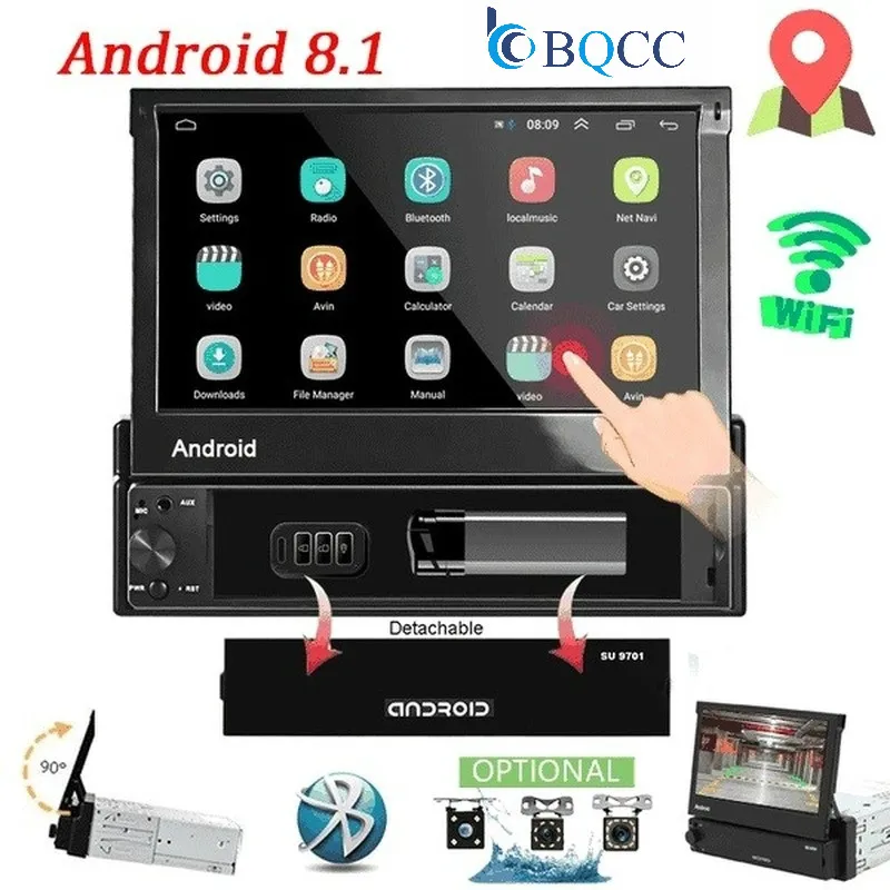 7 дюймов Android 8,1 автомобильный радиоприемник 1 Din MP5 плеер+ Wi-Fi, gps Bluetooth AM/FM карта Оффлайн мультимедиа Playercam