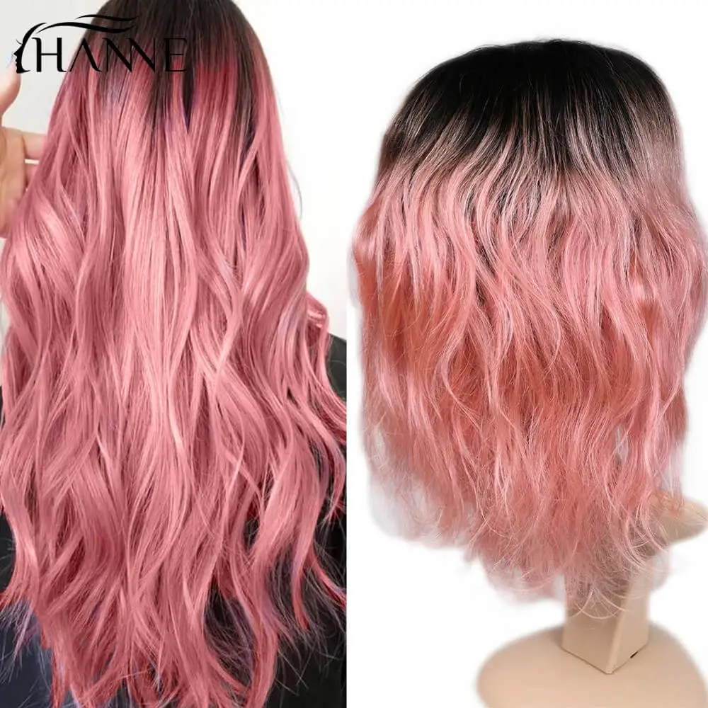 HANNE 4*4 Lace Closure Brazilian Wig Ombre Pink Natural Wave Human Hair Wigs 150% Density Pre Plucked Lace Wigs for Women - Цвет волос: Ombre Pink