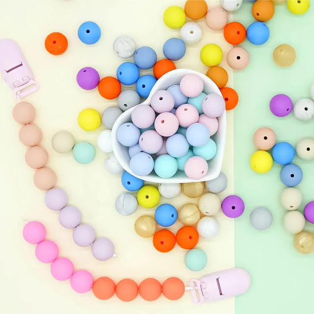 귀여운 아이디어 20 개 9/12/15mm 실리콘 구슬 둥근 아기 Teether 친환경 BPA 무료 젖니 목걸이 젖꼭지 아기 제품 장난감