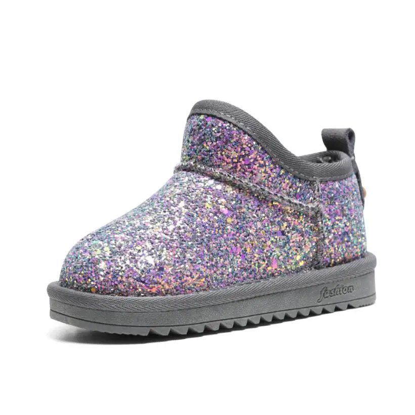 winter fur warm girls snow boots fashion princess new snow kids boots for boys Sequins cotton children sport shoes Brand - Цвет: 2