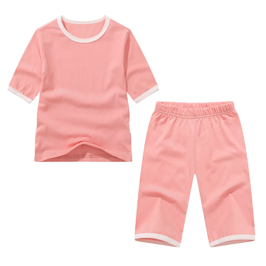 Baby Kids Teens Children Solid Pajamas Homewear Soft Outfits spring Autumn Baby Girls Clothes Pajamas Sets #C