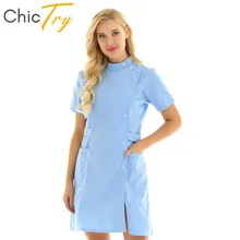 ChicTry женский халат медсестры Костюм Короткие рукава сплошной цвет Больница униформа для доктора Скраб Топы Для Взрослых медицинские услуги лабораторное пальто