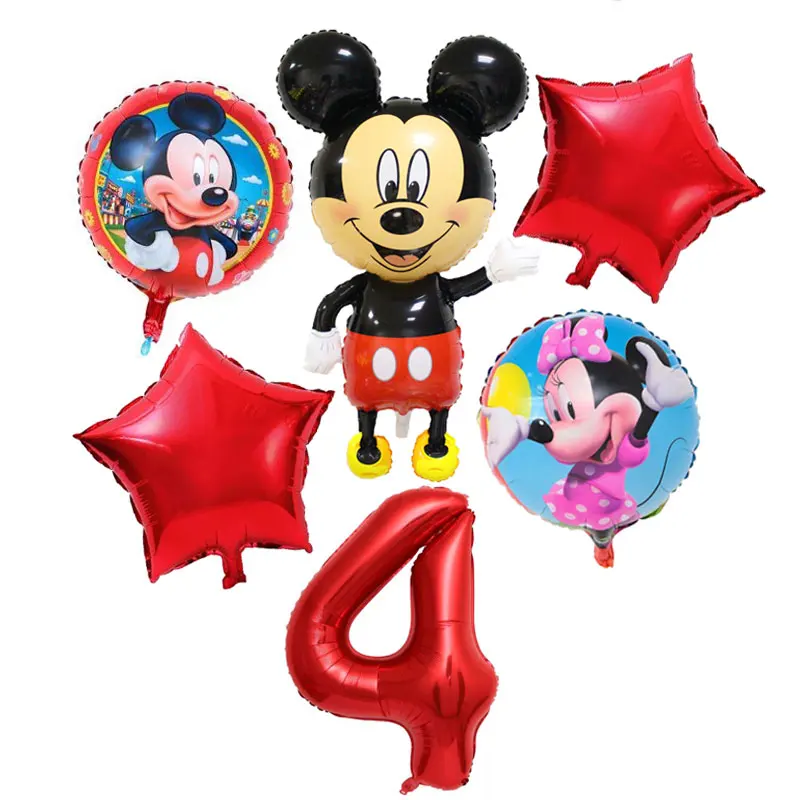 Микки Маус тематическая бумажная посуда для детей день рождения Принадлежности Декор воздушные шары скатерть тарелка и чашка для вечеринки шляпа флаг салфетки трубочки - Цвет: Balloon-Set4-6pcs