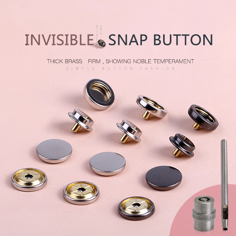 

10 Sets Brass Invisible Fasteners Fixing Tools Press Studs Metal Snap Button Snaps Clothing Tool Kit