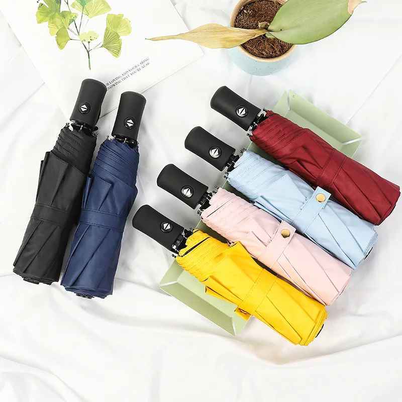 

Umbrella Customizable Logo Solid Color Business Triple Automatic Umbrella Folding Sun-resistant UV-Protection Parasol Advertisin