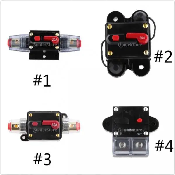 Car Stereo Audio Fuse Holder, Inline Inverter, 40A DC12V-24V Car Push Button Switches, Waterproof Circuit Breaker
