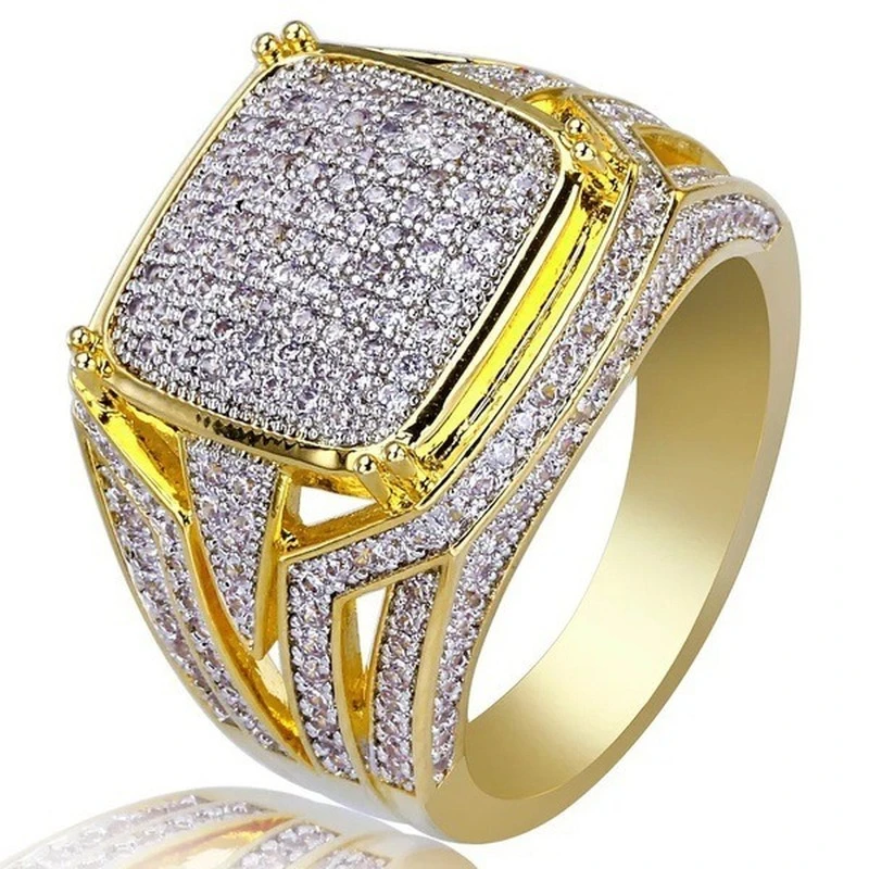 18k Yellow Gold Square Cut Zircon Diamond Ring For Men Gentleman Diamond Zircon Engagement Wedding Party Yellow Gold Finger Ring Rings Aliexpress