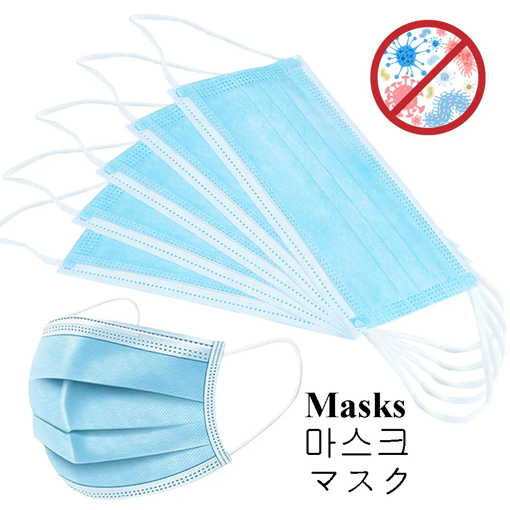 

100 Pcs Blue Disposable Mask 3-Ply PM2.5 Nonwoven Elastic Mouth Masks Soft Breathable Anti Fog and Haze Face Mask Respirator