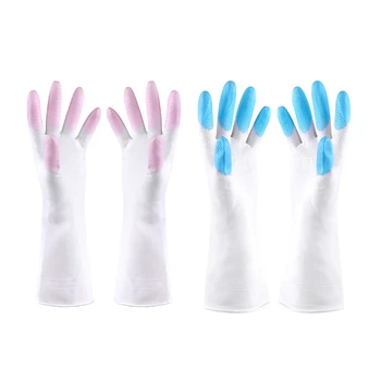 

2 Pair Kitchen Silicone Cleaning Gloves ic Silicone Dish Washing Gloves for Household Silicone Scrubber Rubber Dishwashing Gl