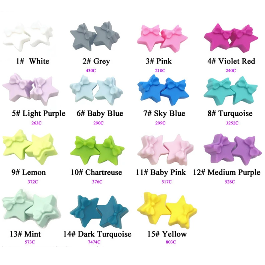 100 silicone beads adhesive accessories food grade bow five-pointed star teeth pacifier dummy chain production Bpa free | Мать и ребенок