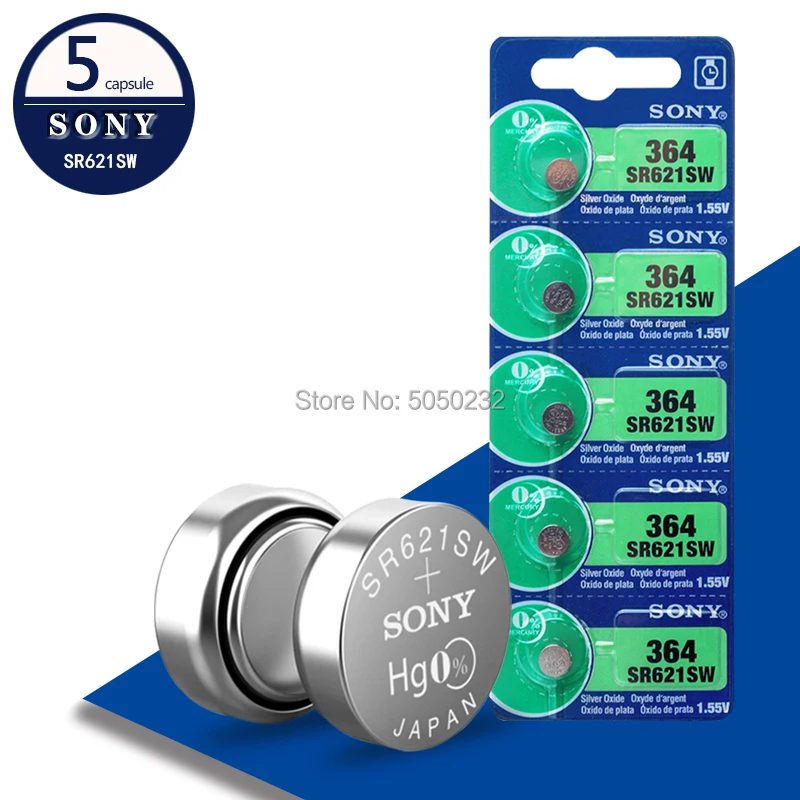 5pcs For Sony Original 1.55V 364 SR621SW V364 SR60 SR621 AG1 Watch