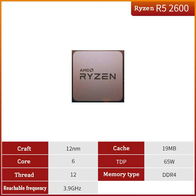 

CPU AMD Ryzen 5, 2600, R5, 2600, 3.9 GHz, seis núcleos, 12 hilos, AM4 65W Procesador de