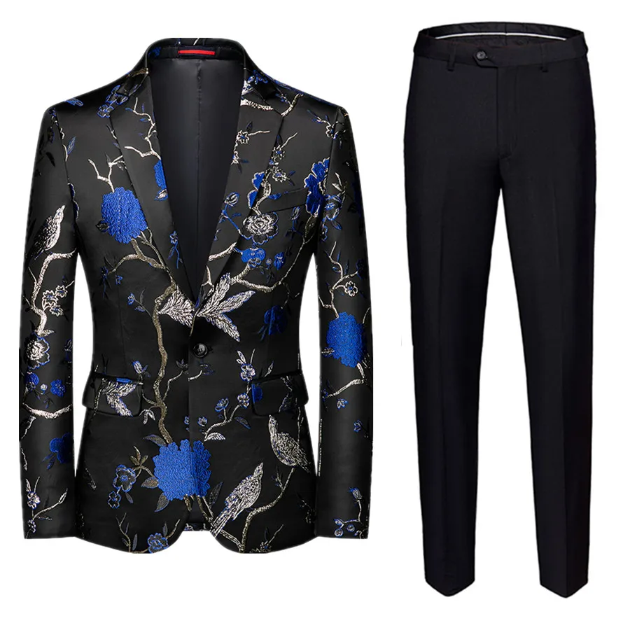 Fashion Men Jacquard Suit 2 Piece Large Size 6XL High Quality Homme Business Dress Blazers Jacket New Wedding Banquet Set
