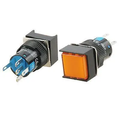 

2 Pcs Orange Square DC 12V Neon Light Latching AC 250V 5A Pushbutton Switch