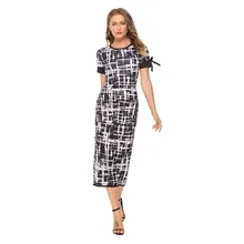 Fashion Printed Dress Round Neck Short Sleeve Slim Dresses Geometric Print Split Maxi Dress Summer Women O-Neck Slim Dress Dresses Fashion Printed Dress Round Neck Short Sleeve Slim Dresses Geometric Print Split Maxi Dress Summer Women O-Neck Slim Dress Dresses