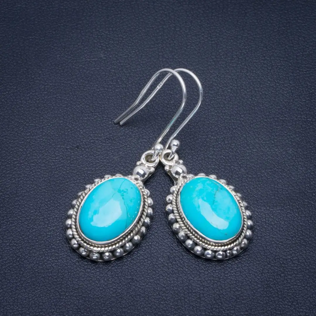 

Natural Turquoise Handmade Unique 925 Sterling Silver Earrings 1.5" B2869