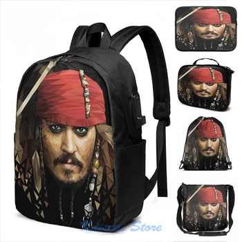 

Funny Graphic print Captain Jack Sparrow (2) USB Charge Backpack men School bags Women bag Travel laptop bag
