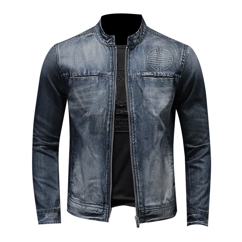 Mens Lapel Collar Demin Jeans Suit Coat Blazer Jacket Motorcycle Slim Fit Casual 