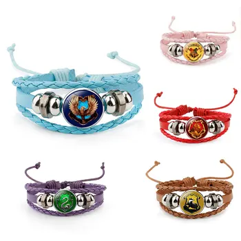 

2019 Harri Necklace Series Potter Magic Gifts Death Hallows Action Figure Retro Leather Cord Bracelet Golden Wings Owl Necklace