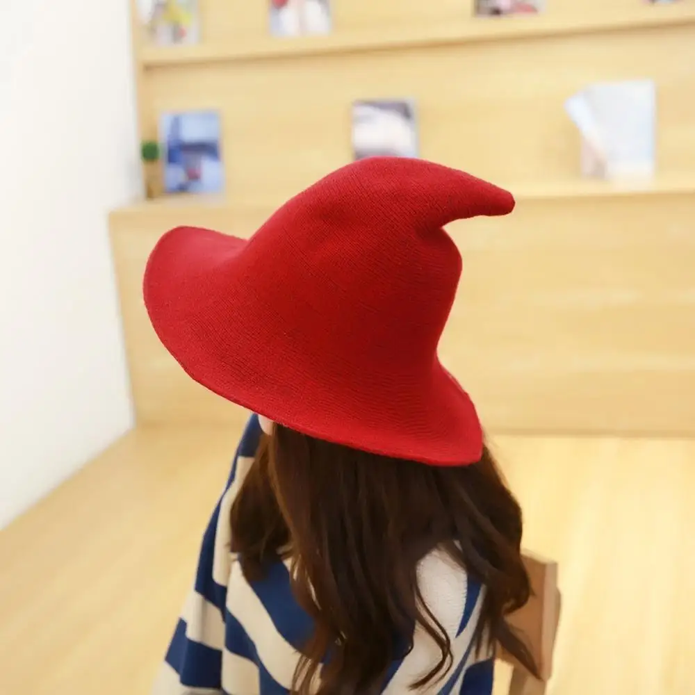 

Halloween Wizard Hat Solid Color Kinitted-Wool Hats For Halloween Party Masquerade Cosplay Costume