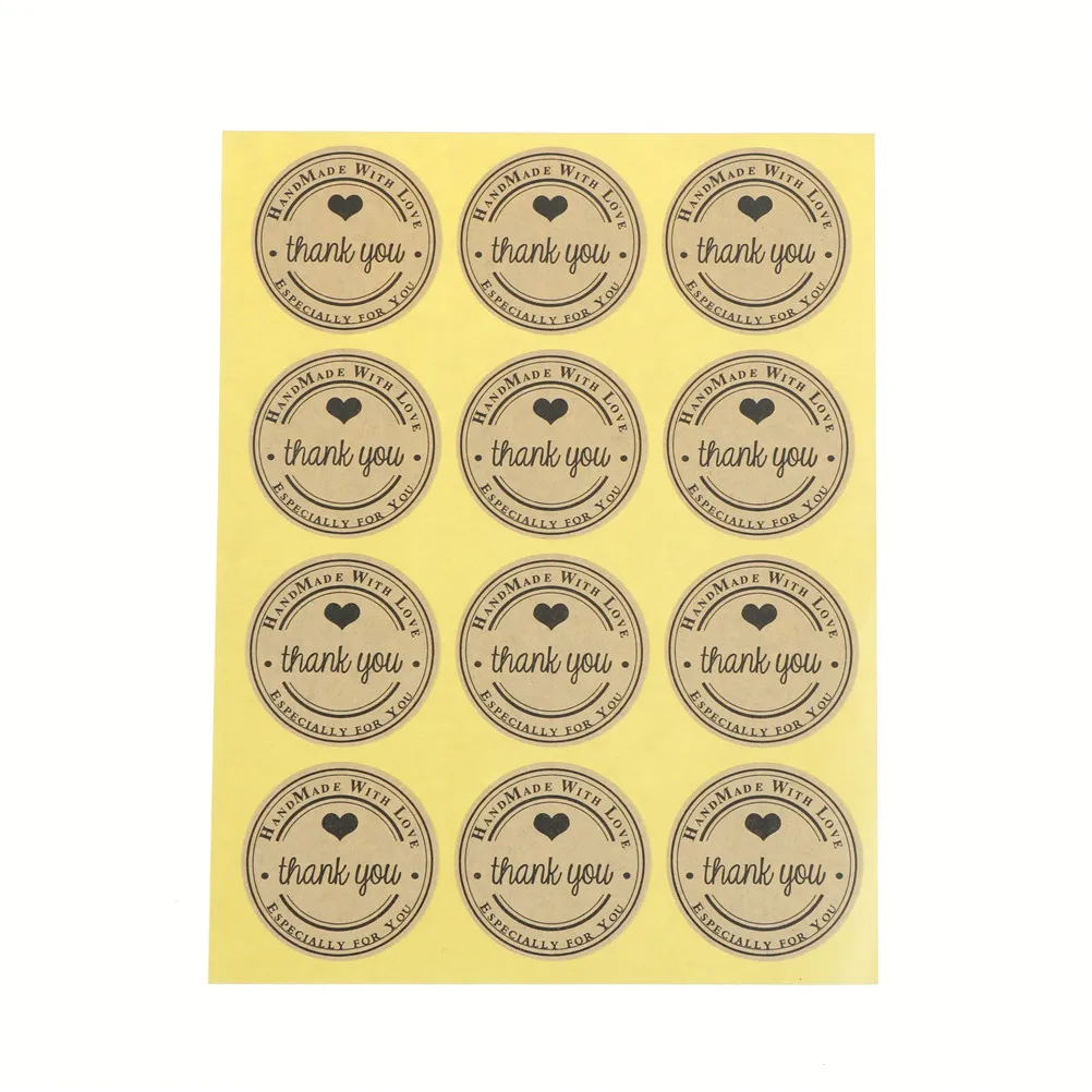 Thank You Handmade Love Self Adhesive Sealing Stickers Kraft Label Sticker DIY Hand Made Gift Cake Candy Paper Tags 120pcs | Канцтовары