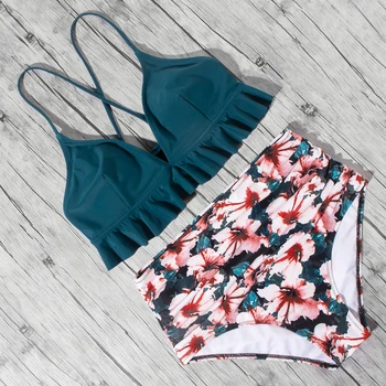 

High Waist Swimwear Women 2020 Floral Ruffle Swimsuit Women Swimming Leopard Beachwear Bathing Suit Biquini Push Up Bikini
