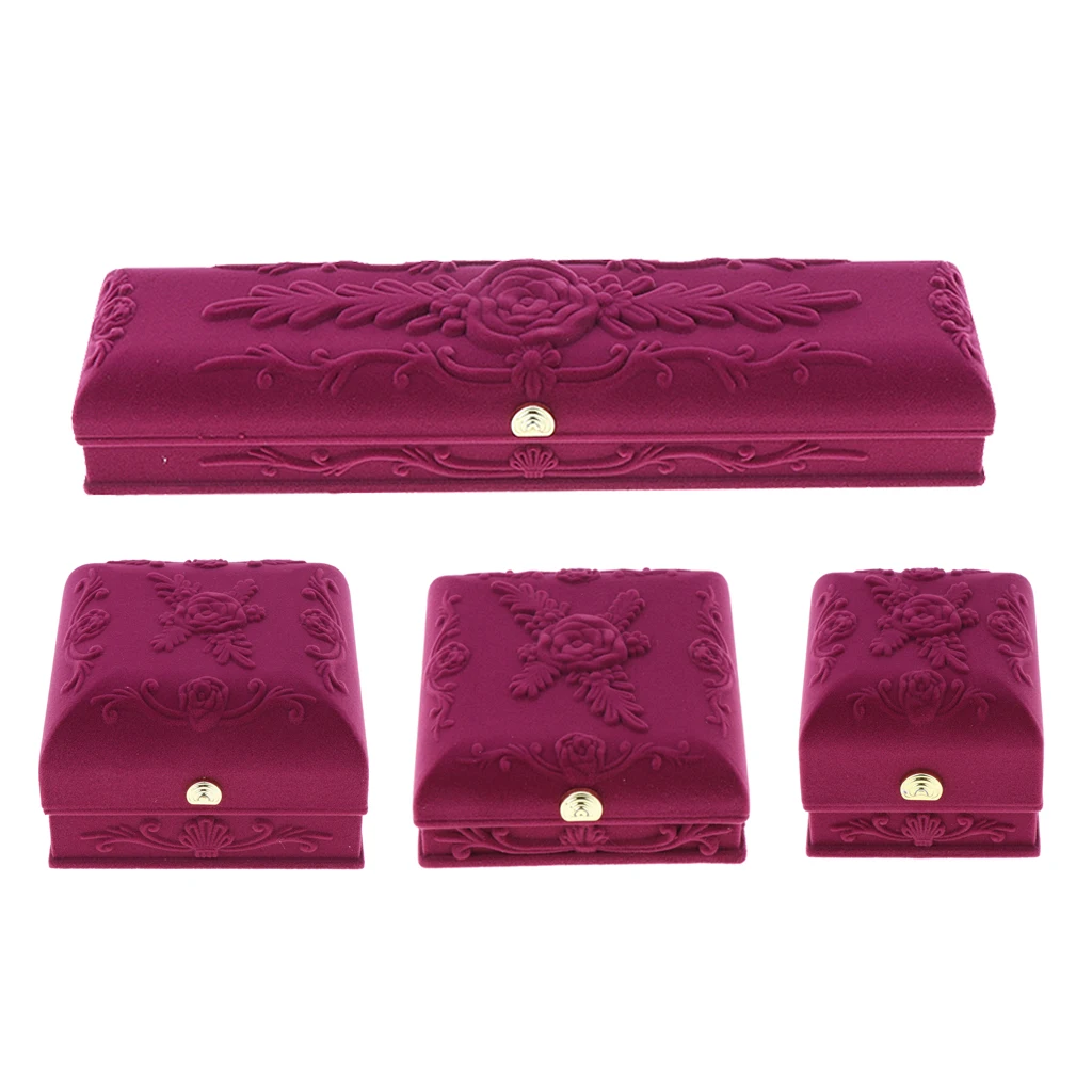 Prettyia Velvet Jewellery Display Case Necklace Bracelet Rings Storage Box