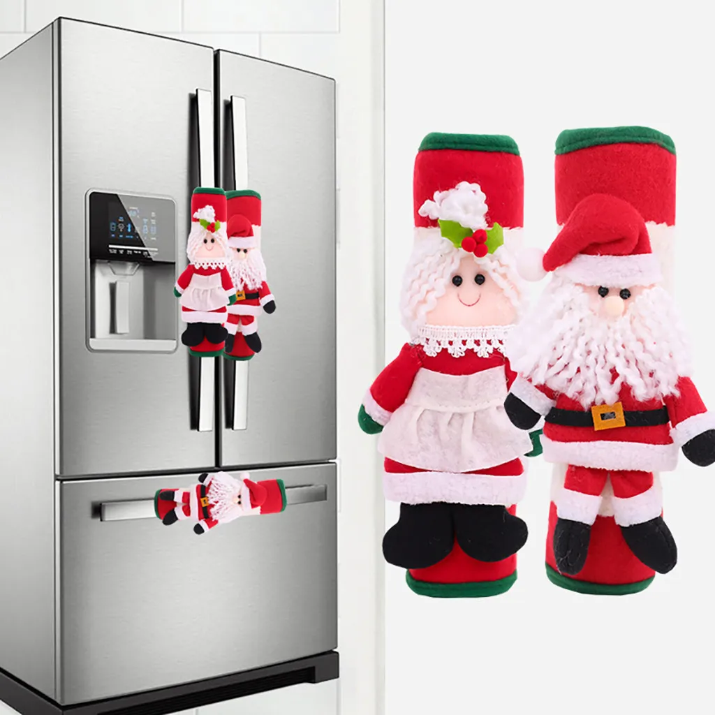 2 шт Рождественское украшение на холодильник дверные ручки крышки мультфильм милый микроволновый чехол на дверные ручки наборы Рождественский подарок# YL1