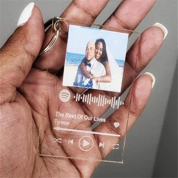 

Personalized Music Spotify Code Album Cover Couple Photo Keychain Acrylic Keyring Custom Song Code Christmas Jewelry Gift