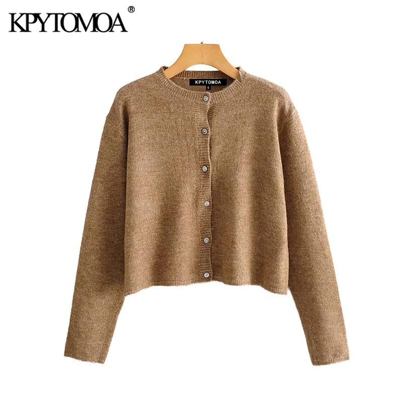 

Vintage Stylish Solid Cropped Knitted Cardigans Sweater Women 2020 Fashion O Neck Long Sleeve Stretchy Female Outerwear Chic Top