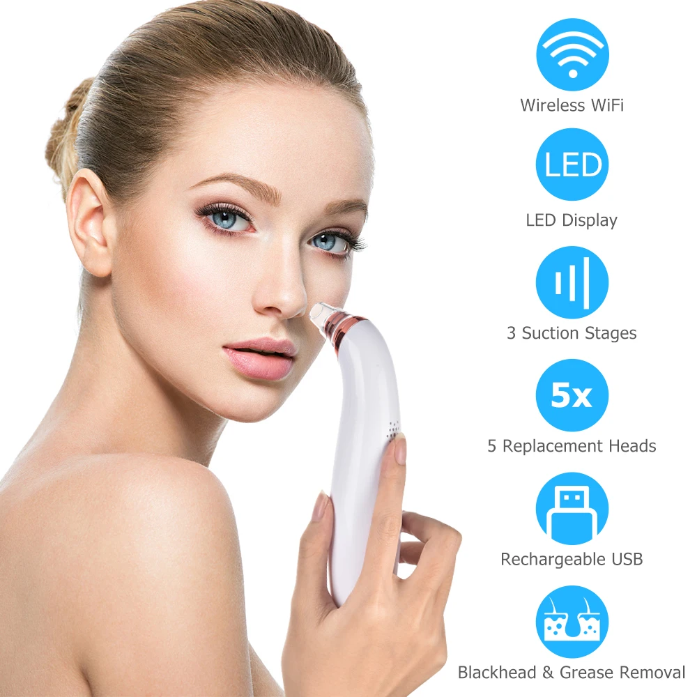 

Electric Blackhead Suction Instrument Usb Rechargeable Remover Visual With 5 Wifi Microscope Mega-pixel Blackhead Camera