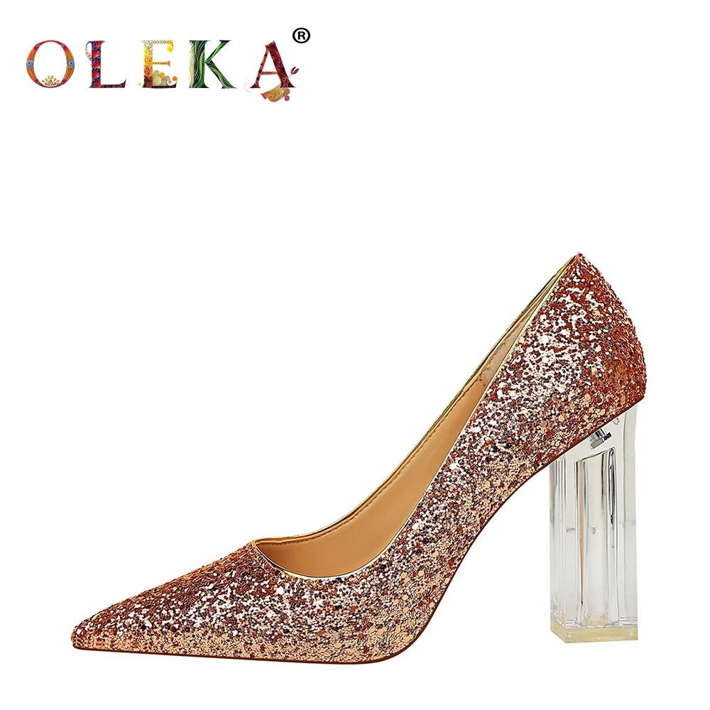 

OLEKA Square Heel Shoes Woman Fashion Style Shallow Pumps Pumps Strange Heelparty Spring/autumn Basic Pointed Toe Women Shoes
