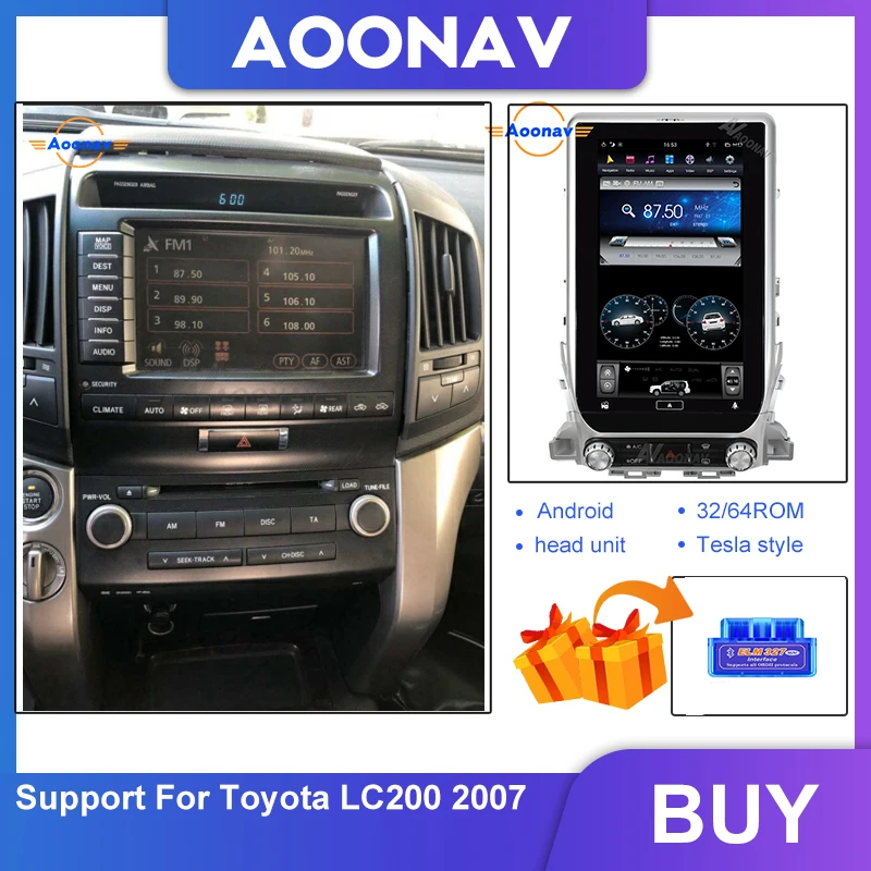 

car HD Tesla style vertical screen Car GPS DSP Radio multimedia Player FOR TOYOTA LC200 2007 Car audio video player head unit