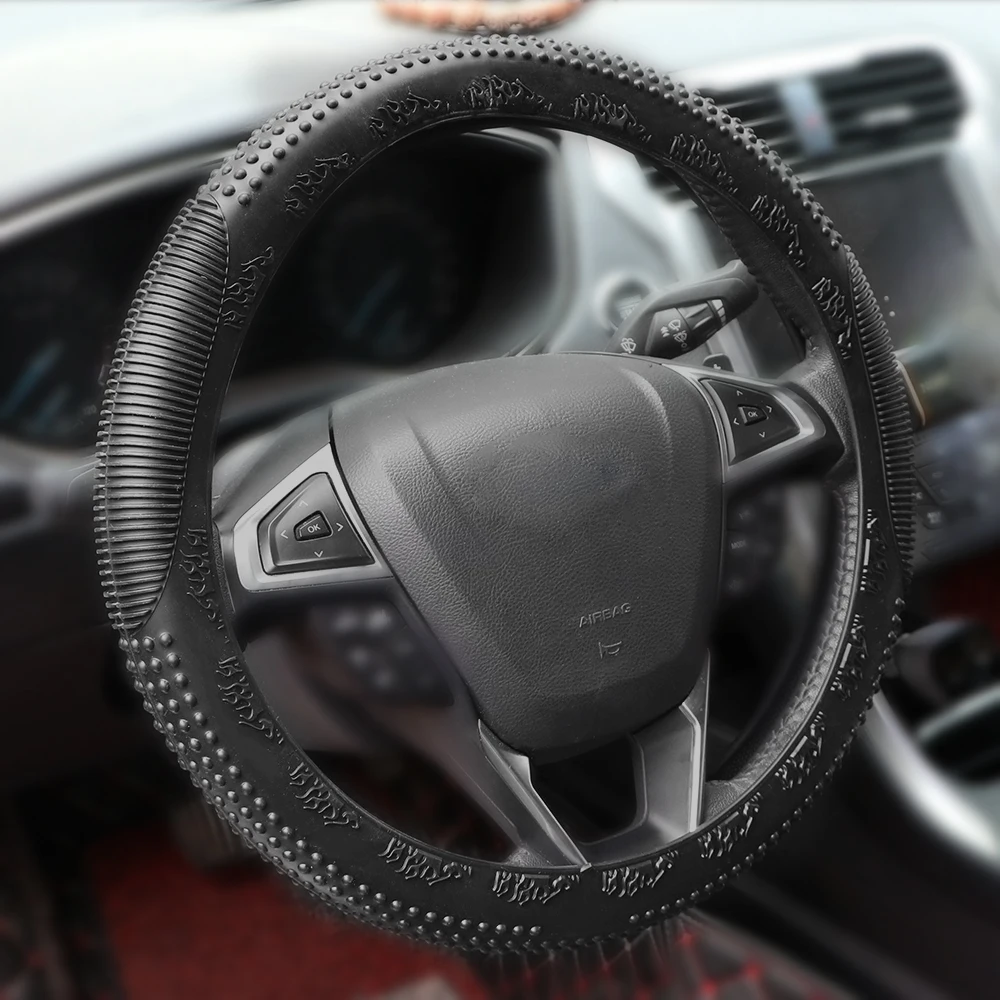 Черный FORAUTO чехол рулевого колеса автомобиля силиконовый Противоскользящий чехол на руль аксессуары для интерьера 37 см-38 см Универсальный Автомобильный Стайлинг - Название цвета: Черный