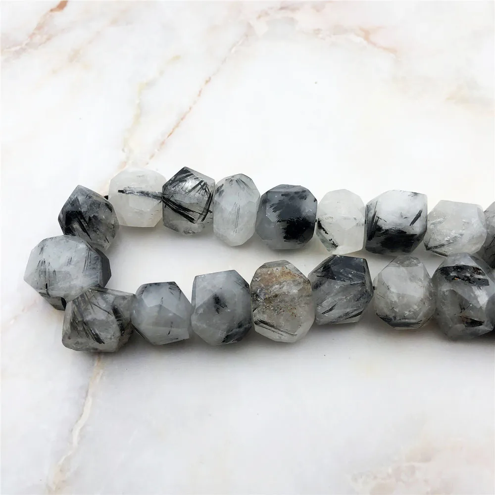Noble Natural Black Quartz Rutilated Stone Beads Jewelry Faceted Hair Crystal Freedom Irregular Gemstone Accessories DIY Making