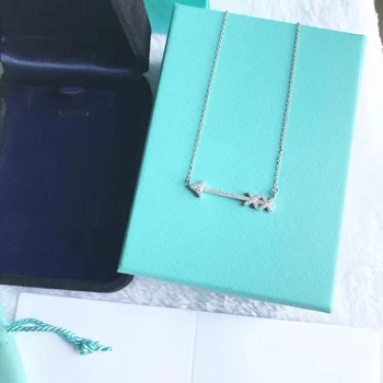 

1: 1 sterling silver 925 classic silver arrow with diamonds necklace ladies necklace jewelry with gift box holiday gift party