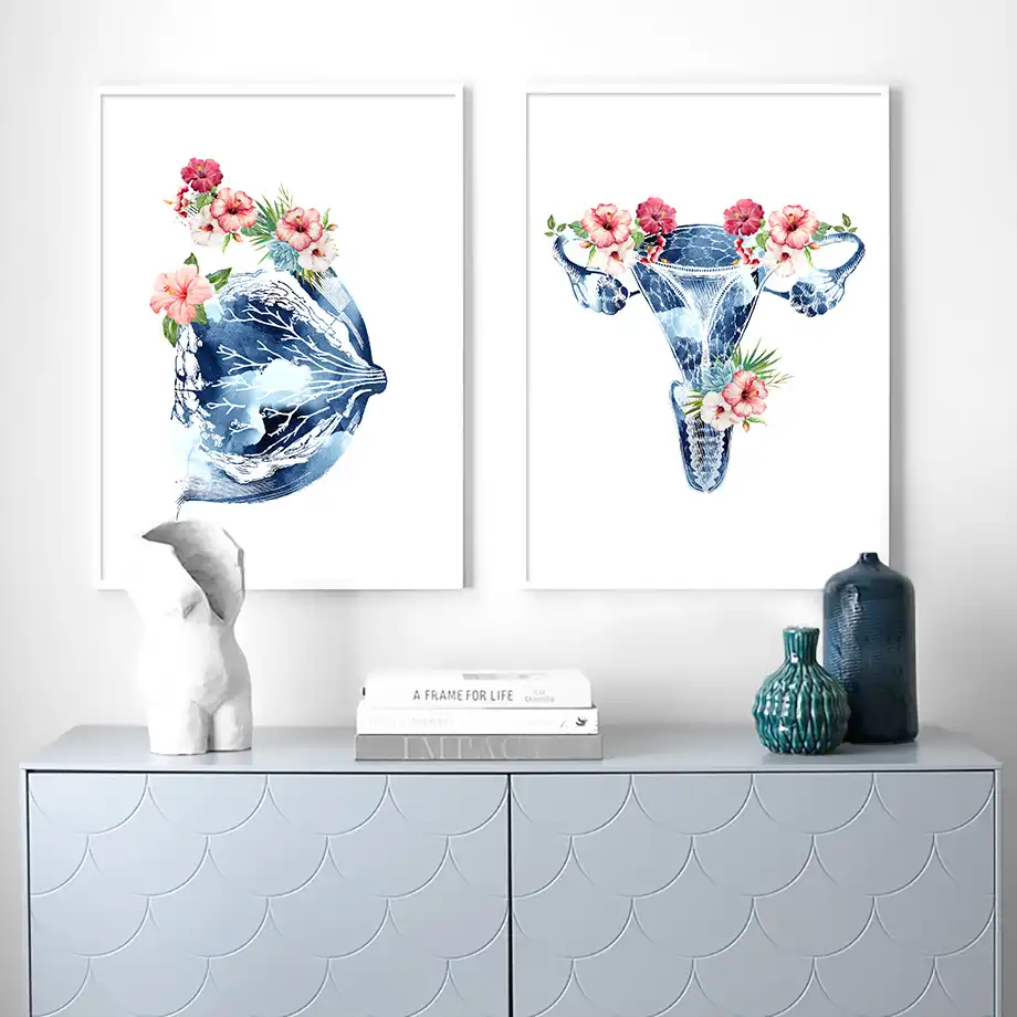 Flores azules, carteles nórdicos de anatomía de los ...