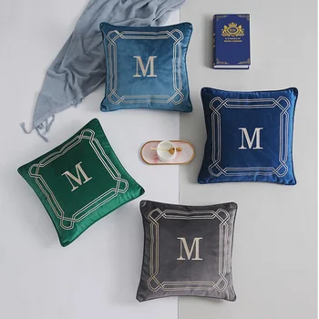 

Nordic Style Dutch Velvet Letter M Embroidery Pillowcase Cojines Decorativos Para Sofa Home Decor