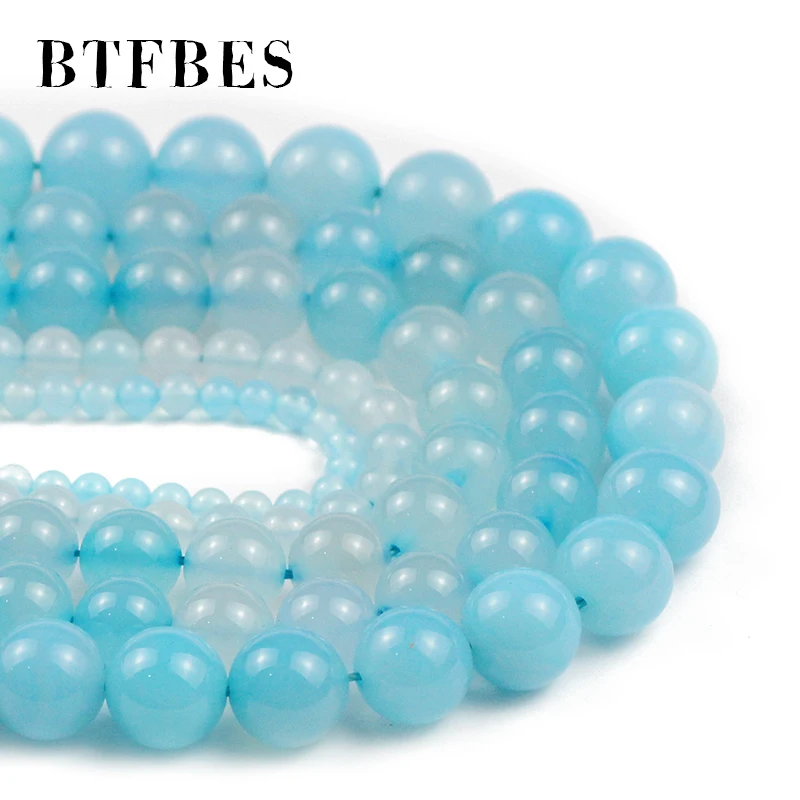 

BTFBES Голубые сердоликовые Агаты круглые бусины Гладкие бусины для самостоятельного изготовления ювелирных изделий браслет серьги аксессуары 15 ''инш 4/6/8/10/12 мм