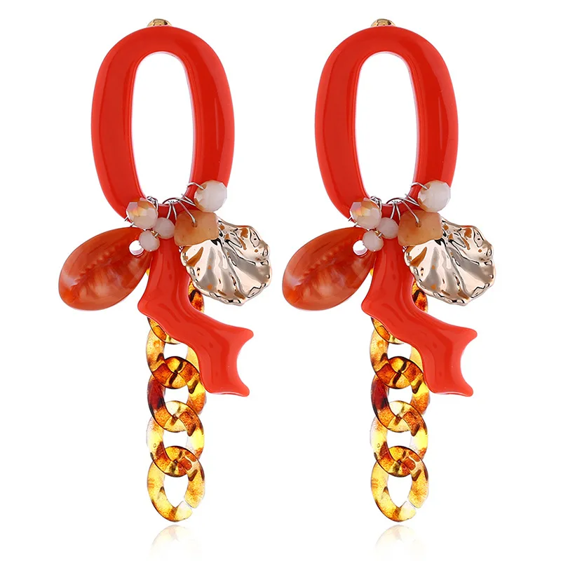 C Red Boho Цветок Для женщин мотаться себе серьги смоленая оболочка коралловый слоев серьги винтажная Этническая биж - Окраска металла: C Red
