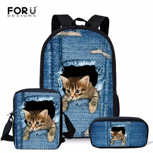 FORUDESIGNS/Очаровательные школьные сумки с котенком и кошкой для девочек-подростков; рюкзак для студентов; Kawaii; фиолетовый рюкзак; Mochila; Новинка года - Цвет: C3301CEK